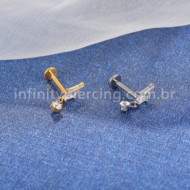 Piercing Labret Titânio Losango Com Pingente Zircônia
