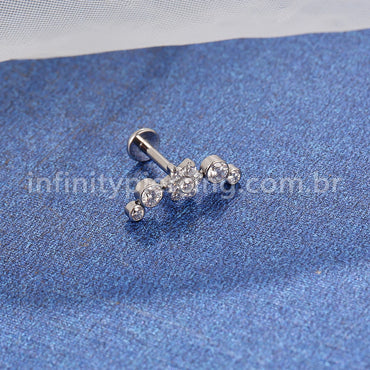 Piercing Labret Titânio Cluster Flor Zircônia