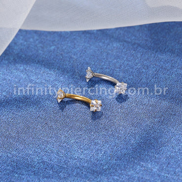 Piercing Microbell Curvo Aço Cirúrgico Zircônia Quadrada