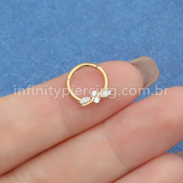 Piercing Argola Aço Cirúrgico Segmento Articulado Detalhada Zircônia Cravejada