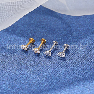 Piercing Labret Aço Cirúrgico Gota Zircônia