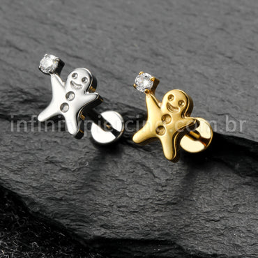 Piercing Labret Titânio Boneco De Biscoito
