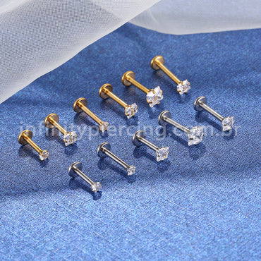 Piercing Labret Aço Cirúrgico Push Pin Zircônia Quadrada