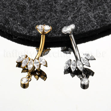 Piercing Banana Titânio Zircônia Cravejada Com Pingente