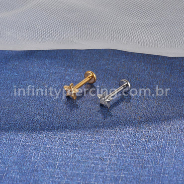 Piercing Labret Aço Cirúrgico Estrela 1 Zircônia
