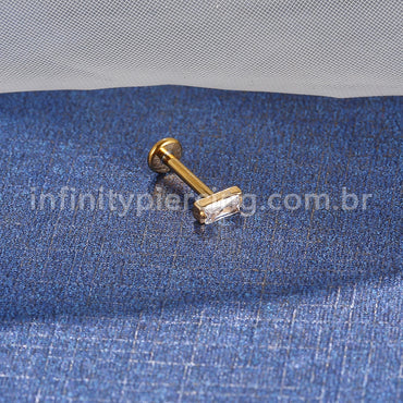 Piercing Labret Aço Cirúrgico Retângulo Zircônia