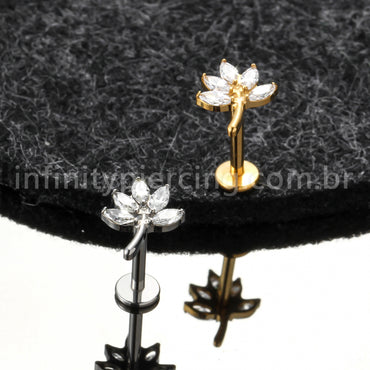 Piercing Labret Titânio Folha Zircônia Cravejada
