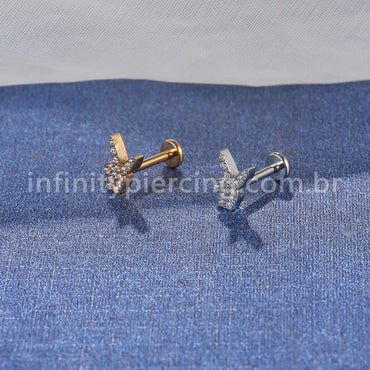 Piercing Labret Aço Cirúrgico Coelhinho Zircônia Cravada