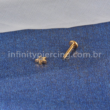 Piercing Labret Aço Cirúrgico Estrela Detalhada