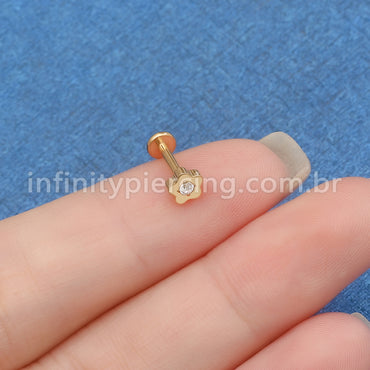 Piercing Labret Aço Cirúrgico Flor 1 Zircônia