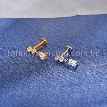 Piercing Labret Titânio Zircônia Cravejada Com Pingente Quadrado