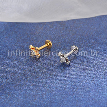 Piercing Labret Aço Cirúgico Indiano 5 Pedras Zircônia Cravada