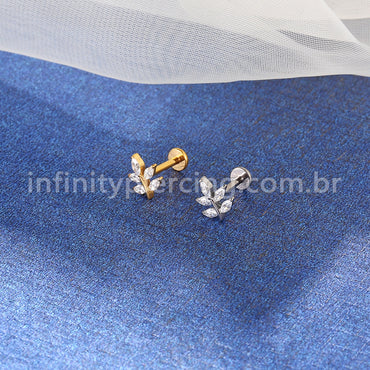 Piercing Labret Titânio Folha Zircônia Cravejada