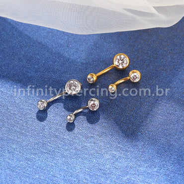 Piercing Banana Nióbio 2 Pedras Zircônia Rosca Interna
