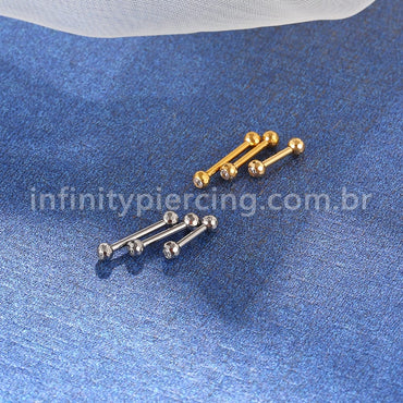 Piercing Barbell Titânio Lapidada Com Zircônia Cravada Rosca Externa