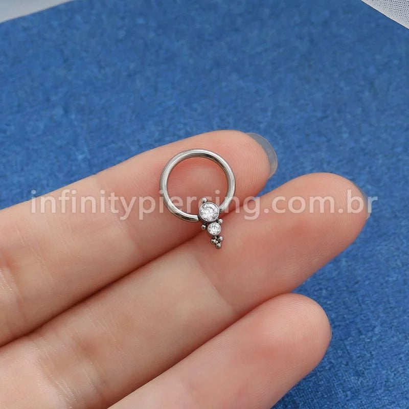 Piercing Captive Titânio 2 Pedras Zircônia