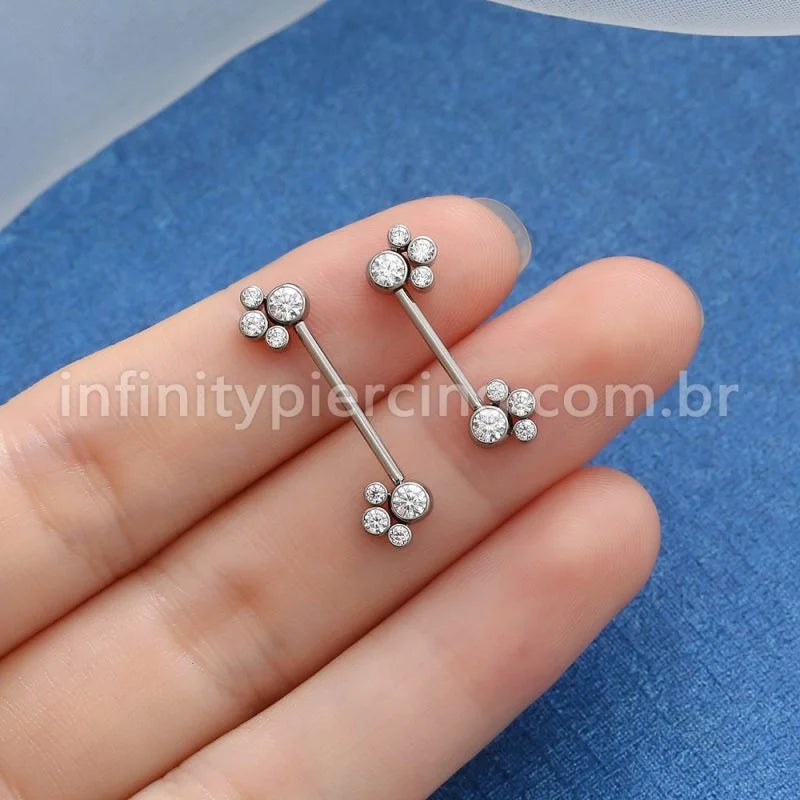 Piercing Barbell Push Pin Titânio 8 Pedras Zircônia