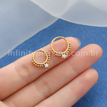 Piercing Argola Segmentada Aço Cirúrgico Zircônia 1 Pedra Estrela