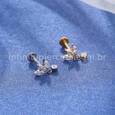 Piercing Labret Titânio Trio Com Pingente Zircônia