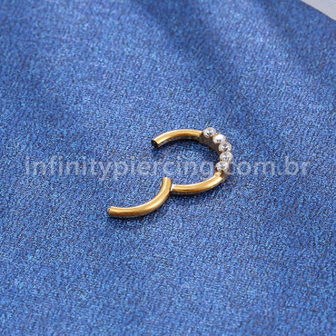 Piercing Argola Titânio Segmento Articulado 5 Pedras Zircônia