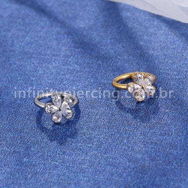 Piercing Argola Titânio Segmento Articulado Flor 5 Pedras