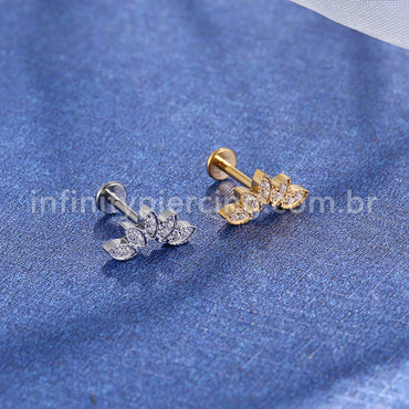 Piercing Labret Titânio Rosca Interna Cluster 5 Folhas