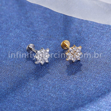 Piercing Labret Titânio Flor Zircônias