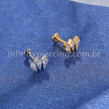 Piercing Labret Titânio Trio Gravatinhas Zircônia
