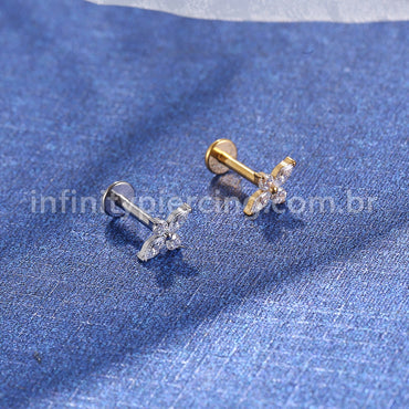Piercing Labret Aço Cirúrgico Flor Zircônia