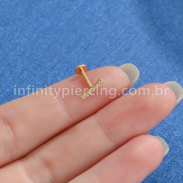 Piercing Labret Aço Cirúrgico Barra Meio Curvo Mini Zircônias