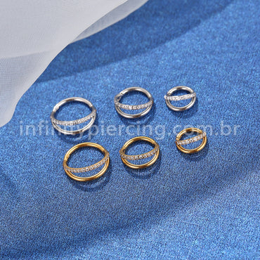Piercing Argola Titânio Segmento Articulado Fileira Lisa/Zircônia