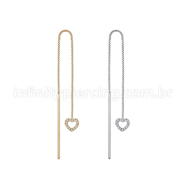 Piercing Palitinho Corrente Aço Cirúrgico Coração Zircônia Cravejada