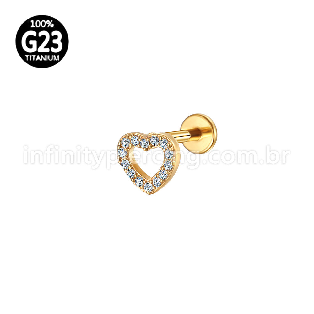 Piercing Labret Titânio Coração Vazado Zircônia Cravejada