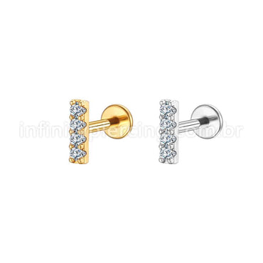 Piercing Labret Aço Cirúrgico Barra 4 Zircônias