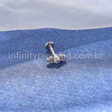 Piercing Labret Aço Cirúrgico 7 Zircônias