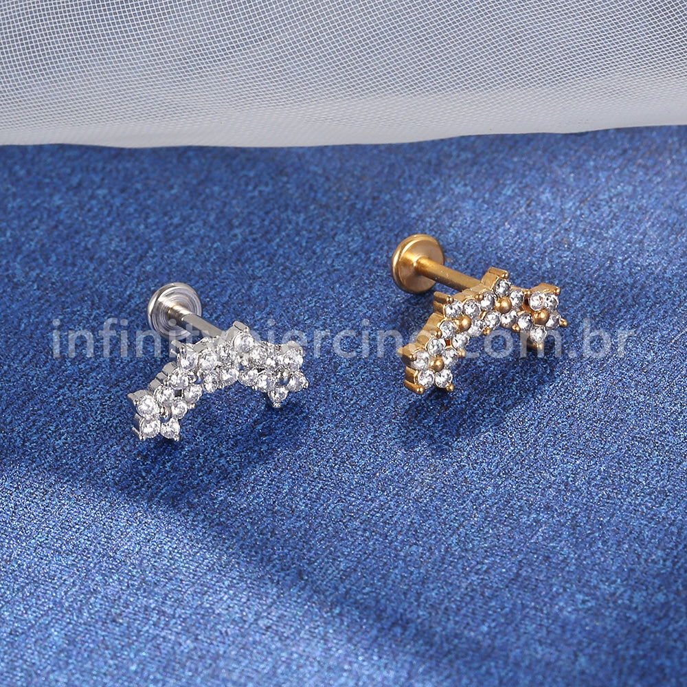 Piercing Labret Aço Cirúrgico 4 Mini Flores Zircônia