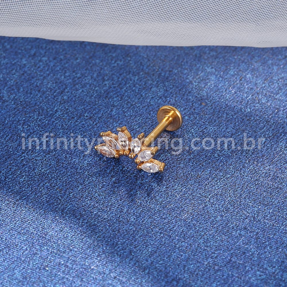 Piercing Labret Aço Cirúrgico 6 Zircônias
