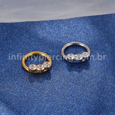 Piercing Argola Aço Cirúrgico Segmento Articulado 3 Zircônias