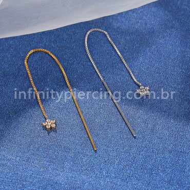 Piercing Palitinho Corrente Aço Cirúrgico Flor 5 Pétalas Zircônia Cravejada