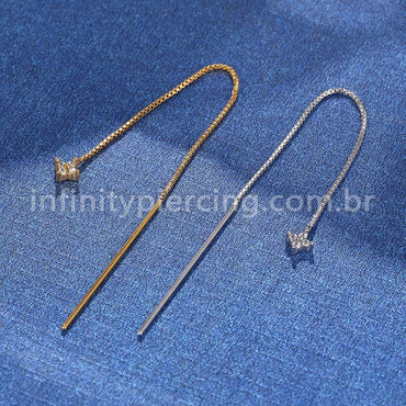 Piercing Palitinho Corrente Aço Cirúrgico Flor 4 Pétalas Zircônia Cravejada