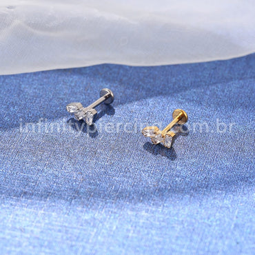 Piercing Labret Titânio 4 Retângulos Zircônia