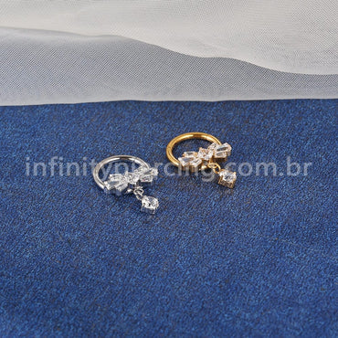 Piercing Argola Aço Cirúrgico Laço Com Pingente Zircônia