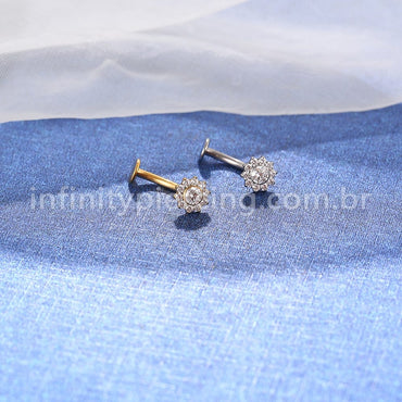 Piercing Banana Floating Titânio Flor Zircônia
