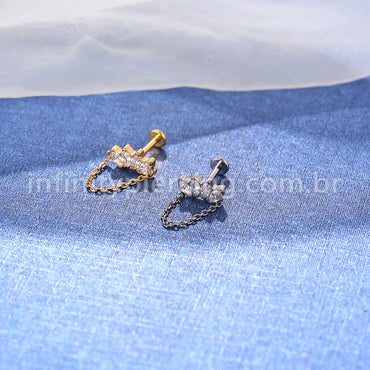 Piercing Labret Titânio Cluster Corrente 4 Zircônias
