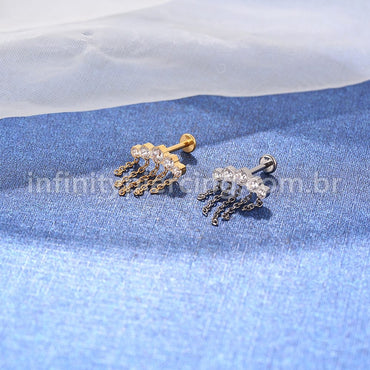 Piercing Labret Titânio Cluster Correntaria 5 Zircônias