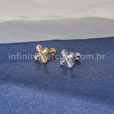 Piercing Labret Aço Cirúrgico Flor 4 Pontas