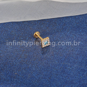 Piercing Labret Aço Cirúrgico Quadrado Zircônia