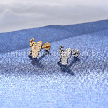 Piercing Labret Titânio Borboleta Zircônia