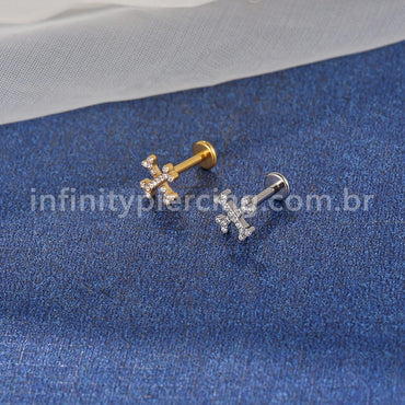 Piercing Labret Aço Cirúrgico X Zircônia Cravejada