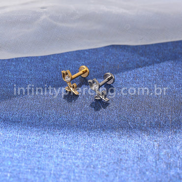 Piercing Labret Titânio Rosa Vazada Zircônia